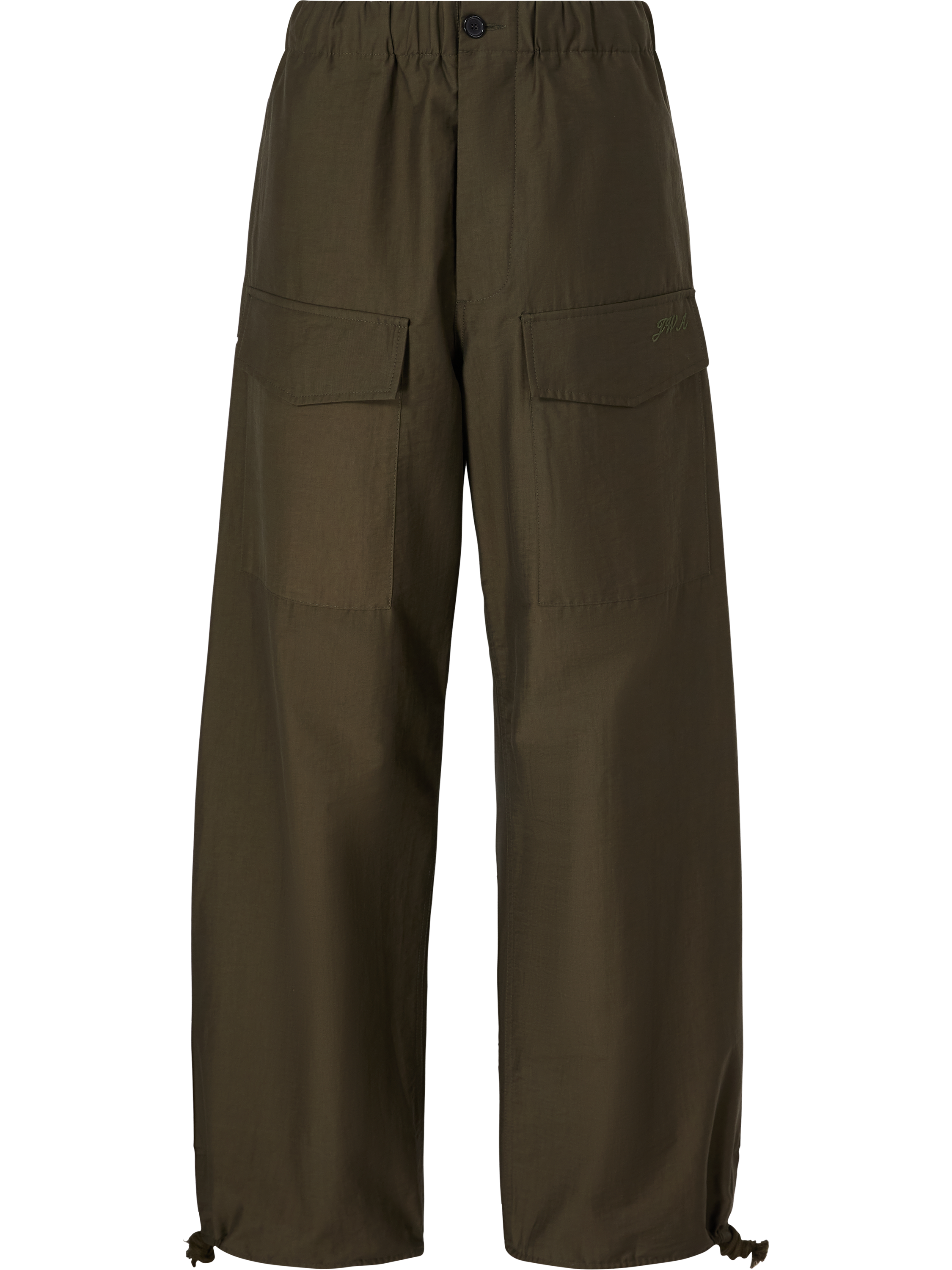 Wide-leg parachute trousers with embroidered logo khaki