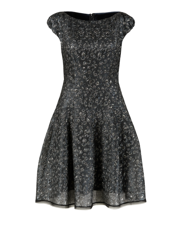 Kleid mit Blüten-Applikation Grau/Blau