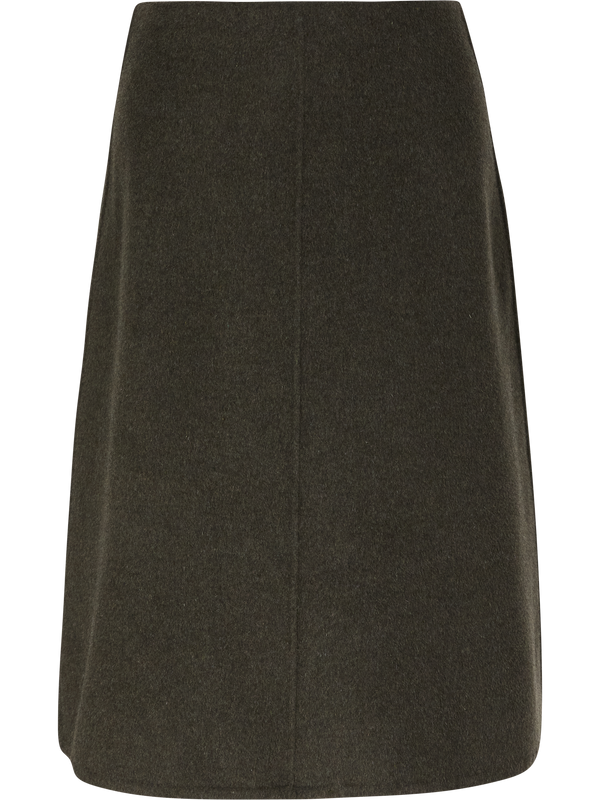 Olive-green virgin wool midi skirt