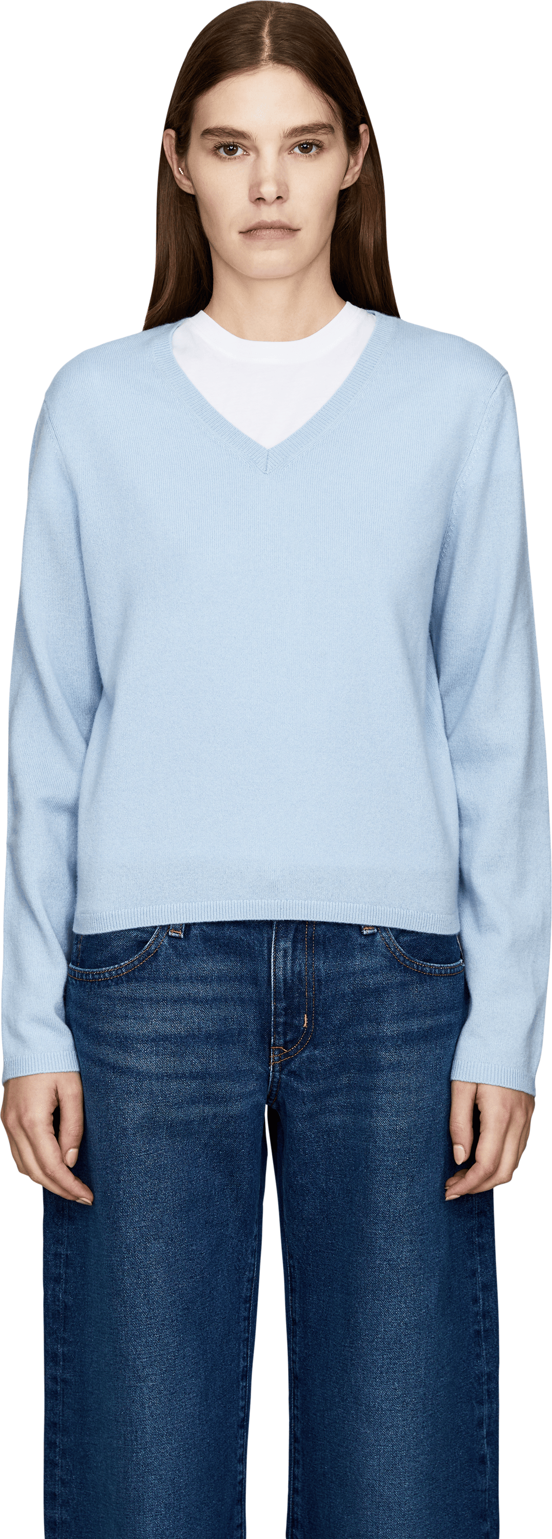 Frame Cashmere-Pullover 'The Shrunken' Hellblau, Frontansicht – UNGER.DE