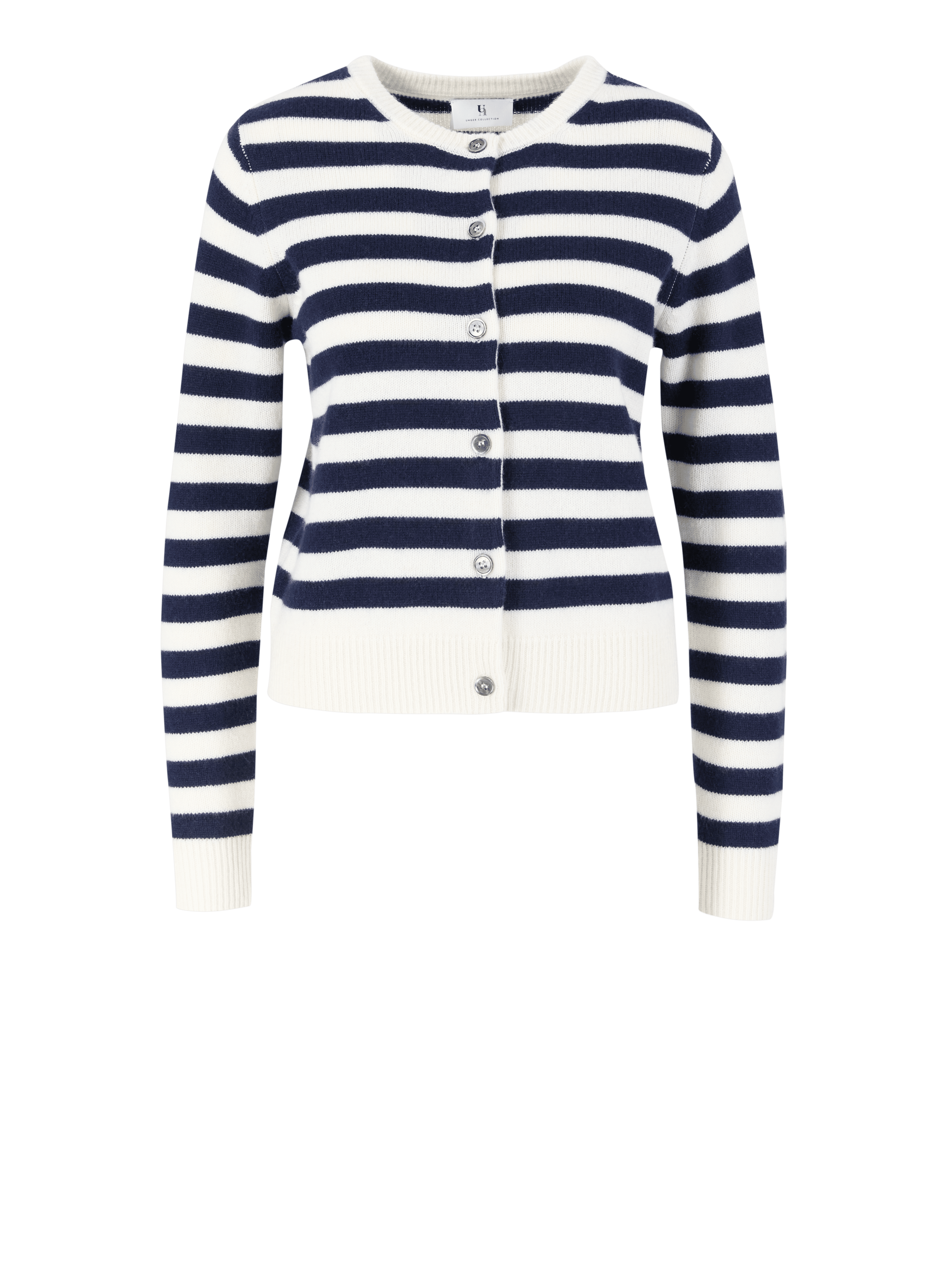 Gestreifte Cashmere-Strickjacke Marineblau/Crème