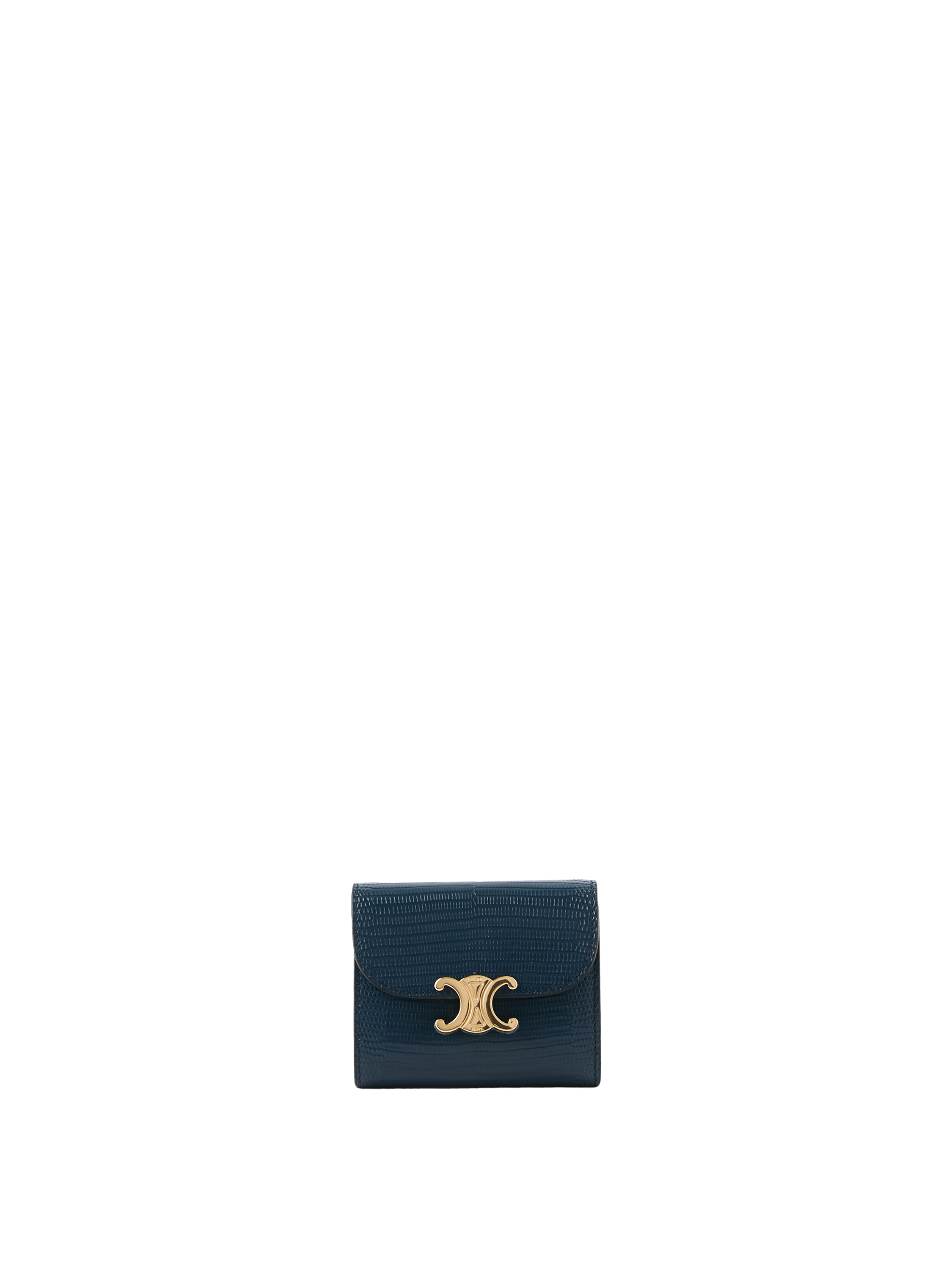 Kleine Triomphe Brieftasche aus Eidechsenleder Teal Blue