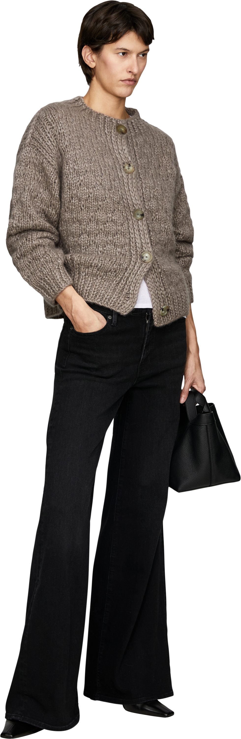 Iris von Arnim 'Lioma Hand-knitted' cashmere and silk cardigan, taupe, Modelview – UNGER.DE