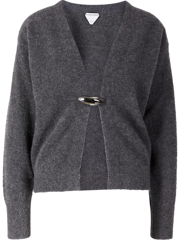 Cashmere-wool cardigan with a brooch fastening grey