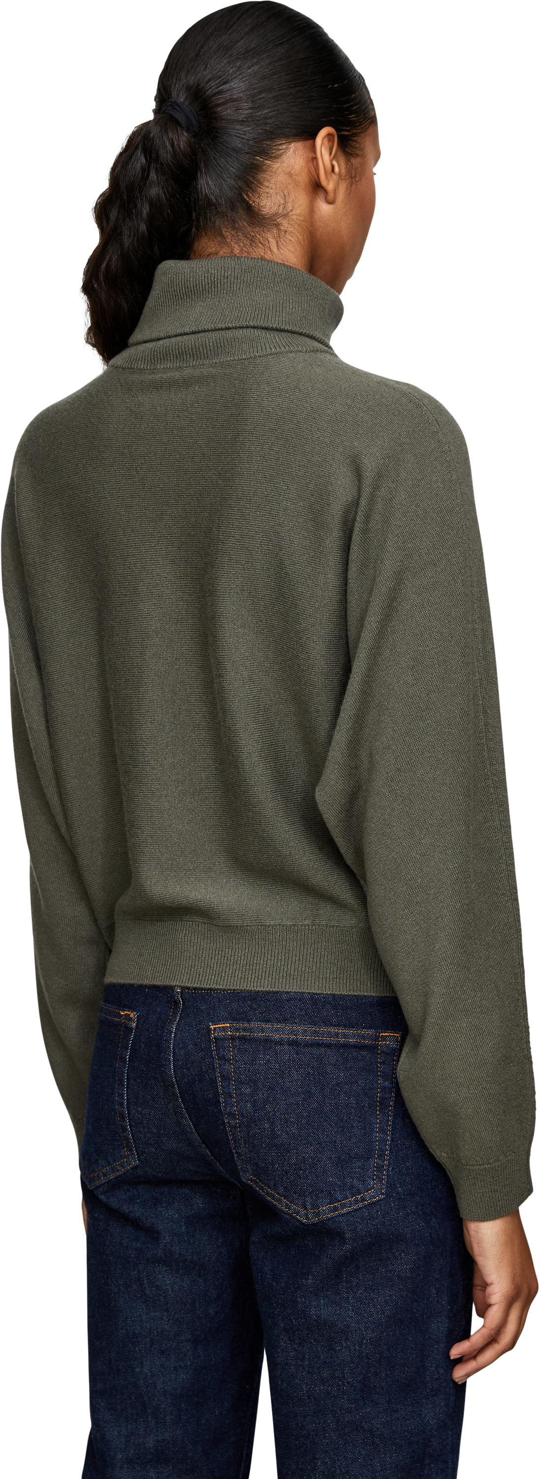 Vince Wool-cashmere roll-neck jumper with batwing sleeves khaki, Back view – UNGER.DE
