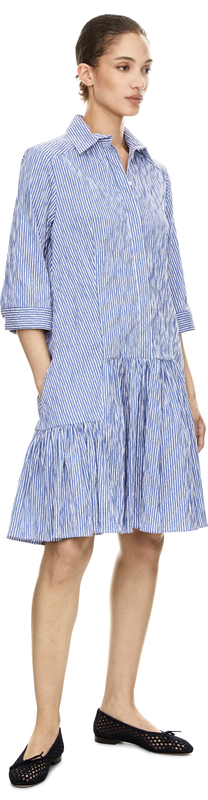 Gestreiftes Midikleid mit Seersucker-Optik Blau