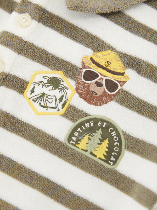 Gestreiftes Poloshirt Olivgrün/Weiß