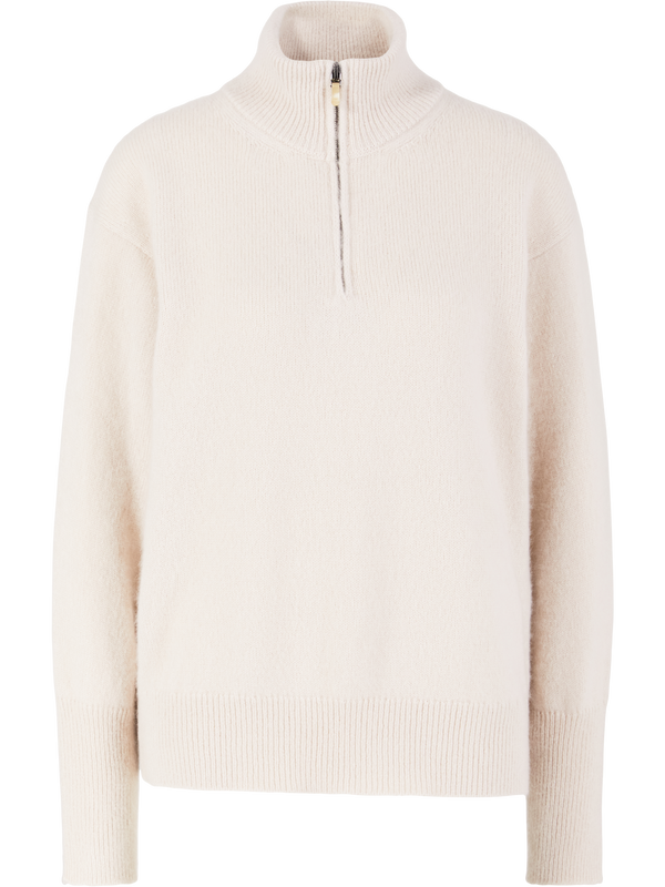 'Kalina' cashmere and silk jumper with a Troyer collar in Alabaster