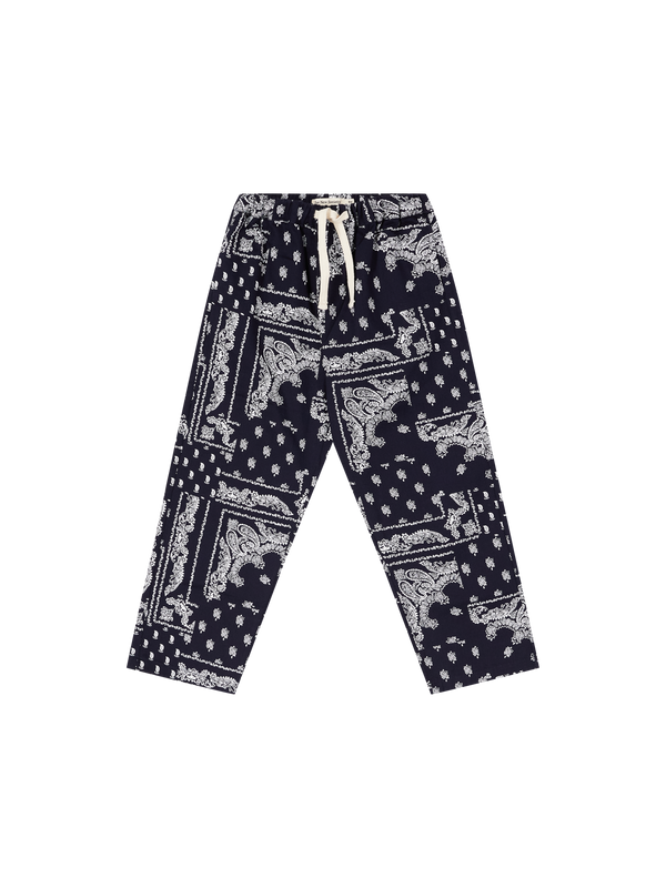 Stoffhose 'Luis' mit Paisley-Muster Marineblau/Weiß 