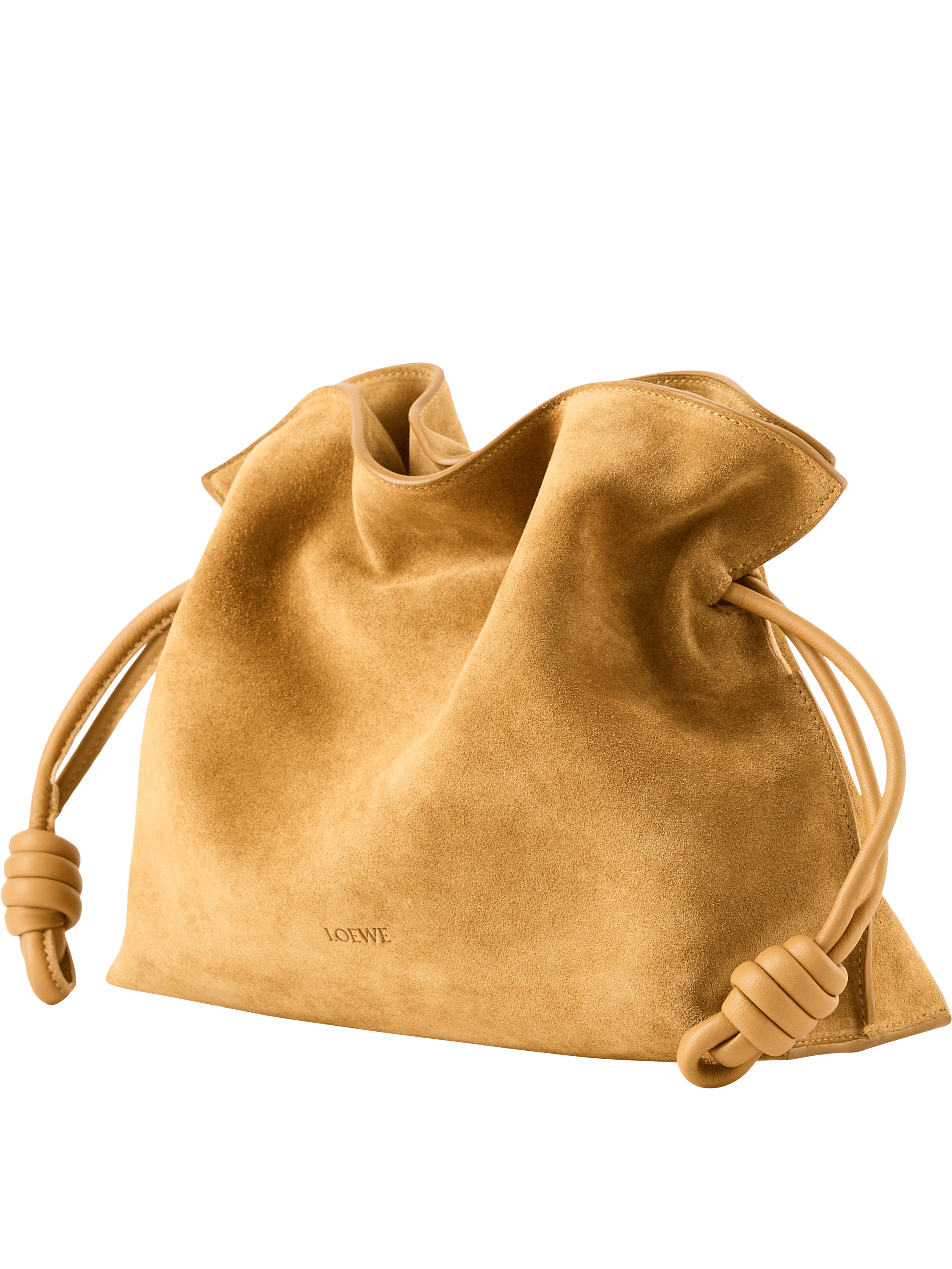 LOEWE Clutch 'Flamenco Suede Medium' Ochre, Frontansicht – UNGER.DE