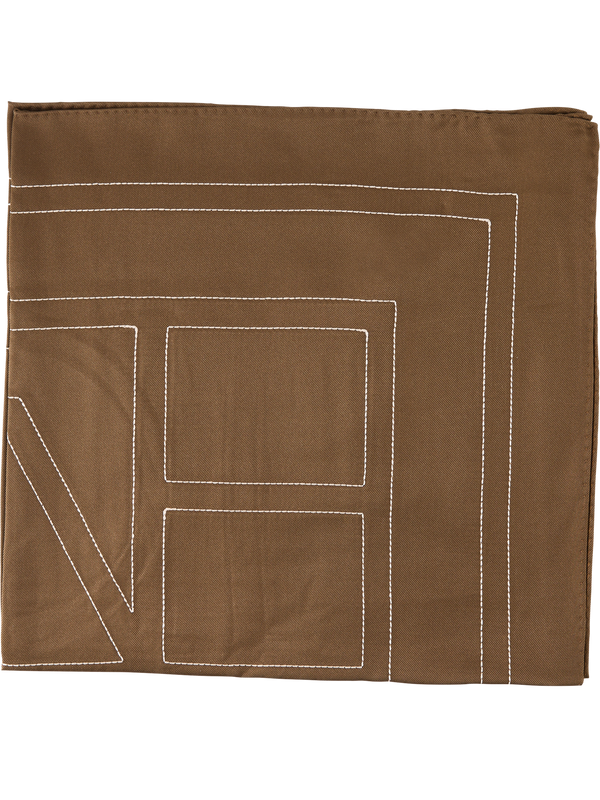 Silk scarf with embroidered monogram dark brown