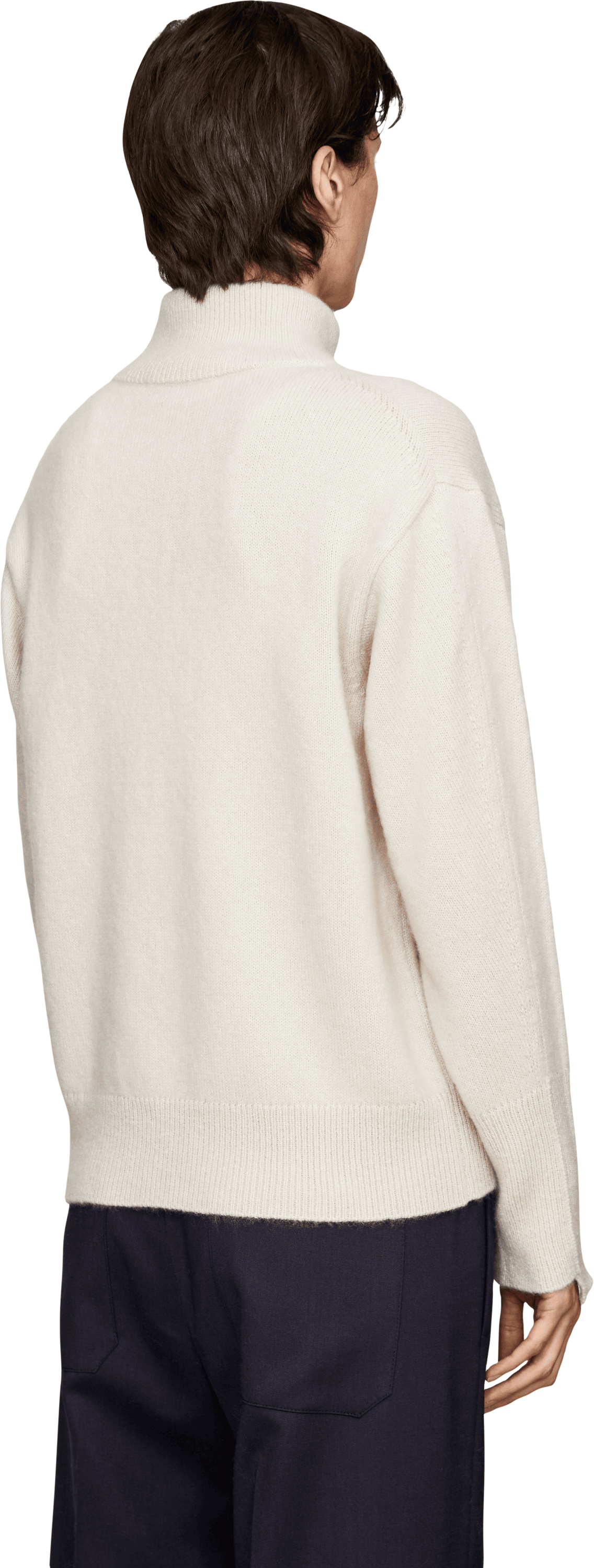Iris von Arnim 'Kalina' cashmere and silk jumper with a Troyer collar in Alabaster, Back view – UNGER.DE
