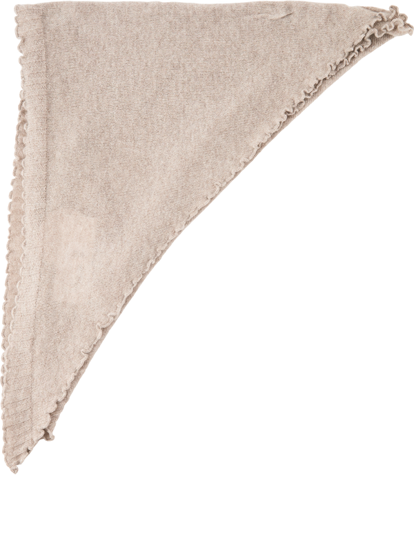 Triangular cashmere scarf with a ruffled hem taupe