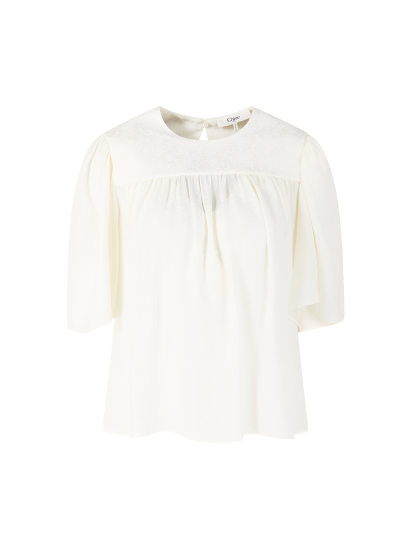 Gerafftes Top aus Seidenjacquard Crème