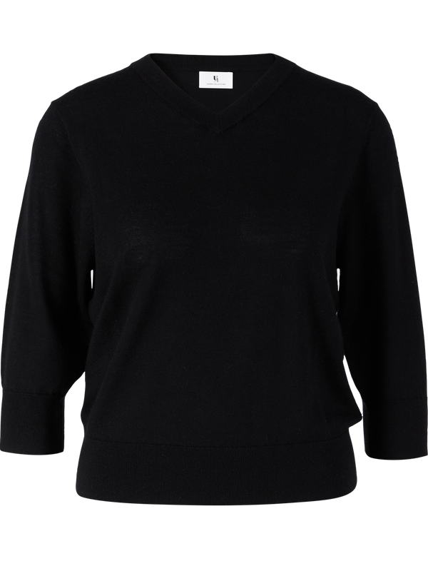Kurzärmeliger Woll-Cashmere-Seidenpullover Black