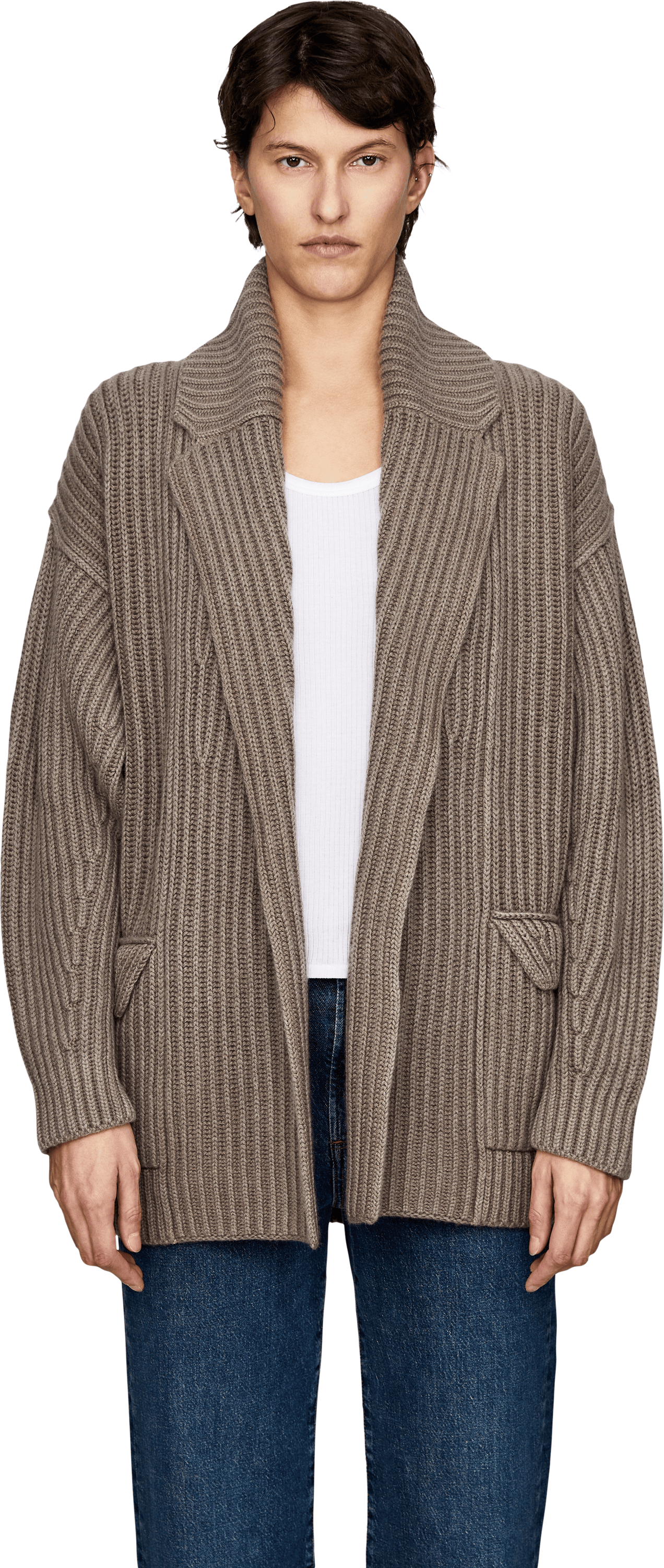 Iris von Arnim 'Panea' Cashmere Cardigan, Taupe, Stonewashed, Front view – UNGER.DE