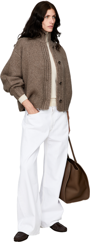 Cashmere-Seidenstrickjacke mit Stehkragen Beige Melange