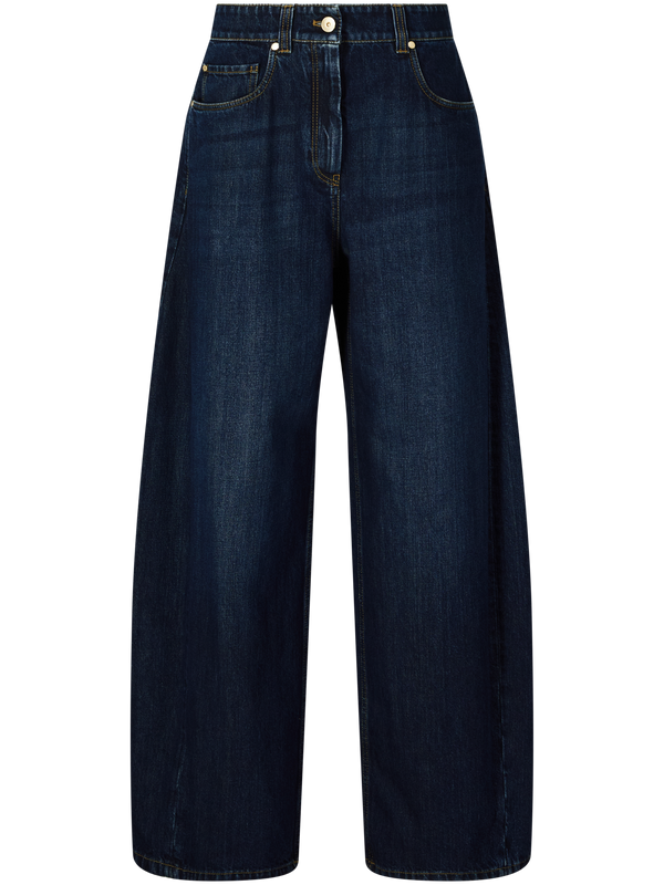 Wide-Leg Jeans mit Monili-Perlen Dunkelblau
