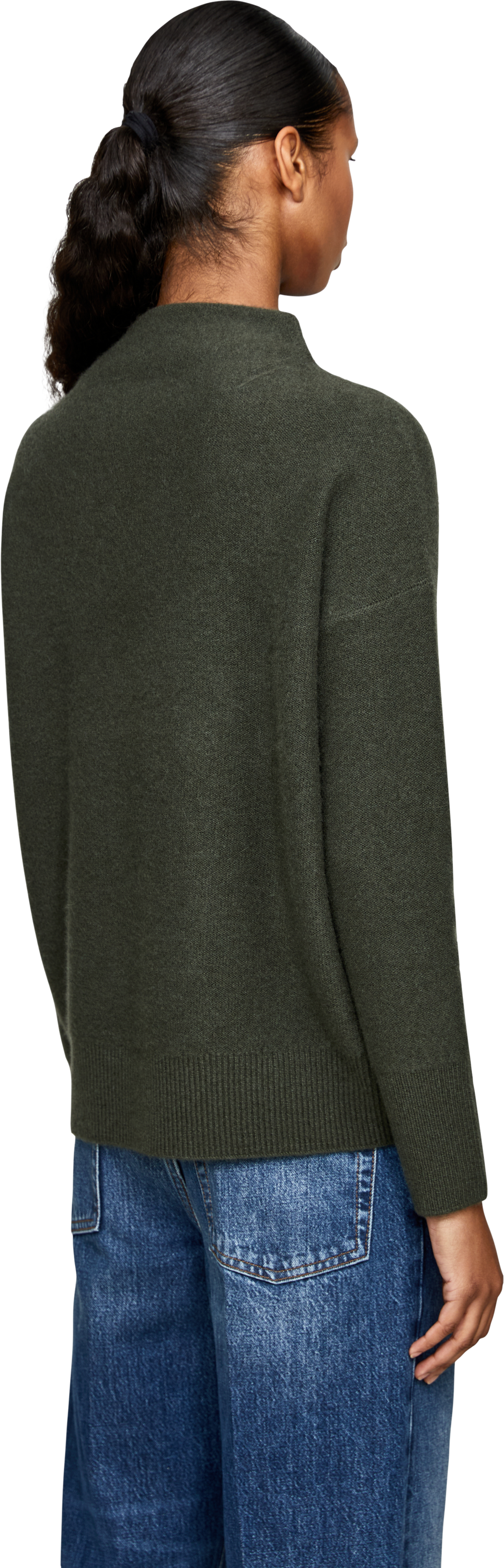 Vince Cashmere jumper with a stand-up collar moss green, Back view – UNGER.DE