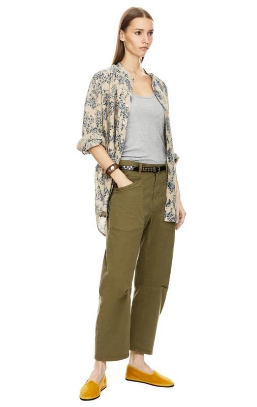 Oversized Hemd mit Blumenmuster Blau/Beige