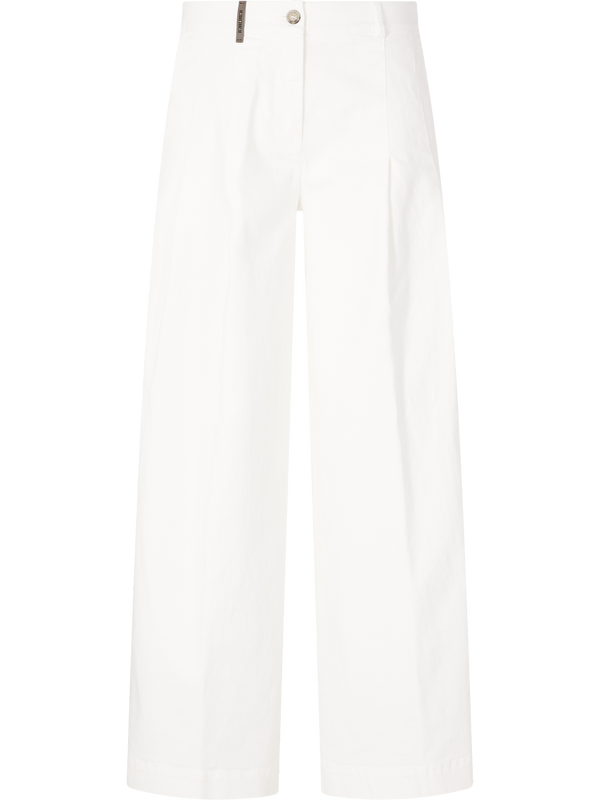 Stoffhose mit Schmucksteindetail am Bund Weiß