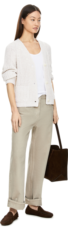 Strickjacke 'Aliva' aus Seide und Leinen Off White