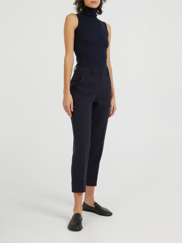 Cropped fabric trousers 'Krystal' Navy Blue
