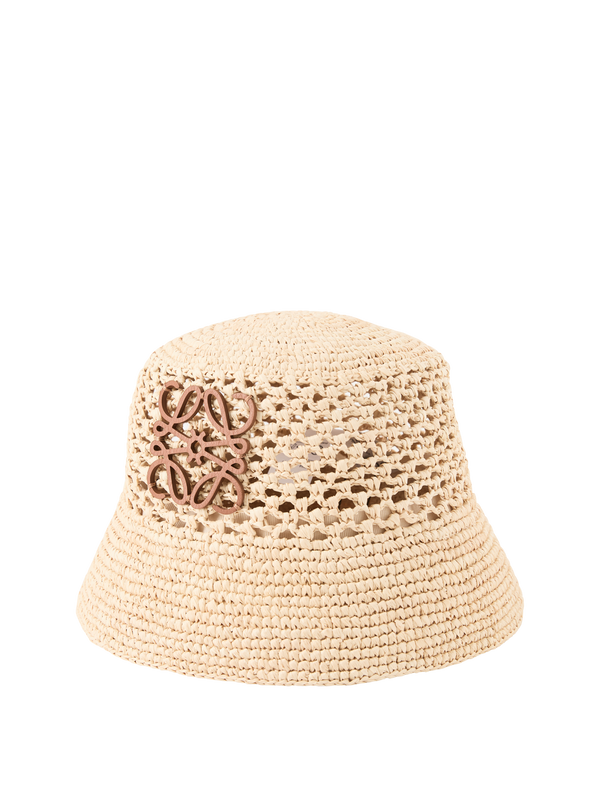 Raffia-Bucket Hat mit Anagram Natural