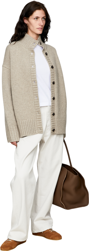Lange Cashmere-Strickjacke mit Stehkragen Hazel