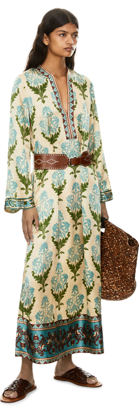 Floraler Kaftan 'Jenna' aus Seide Grün