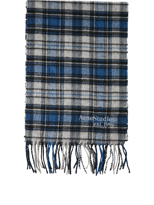 Navy blue checked cashmere scarf
