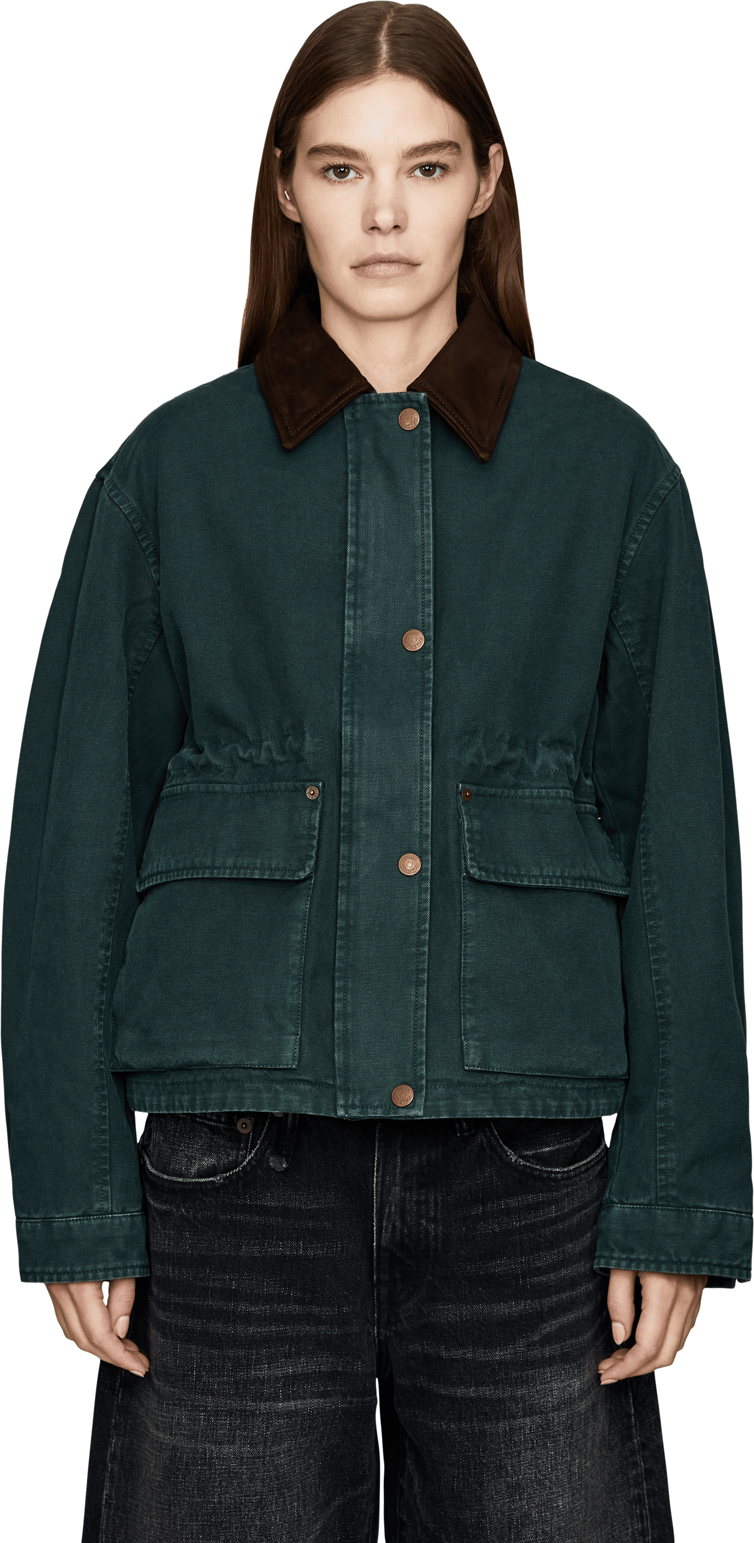 Acne Studios Blousonjacke aus gewaschenem Canvas Dunkelgrün, Frontansicht – UNGER.DE