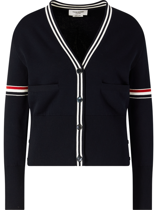 Strickjacke mit Segelboot-Intarsienmuster Marineblau