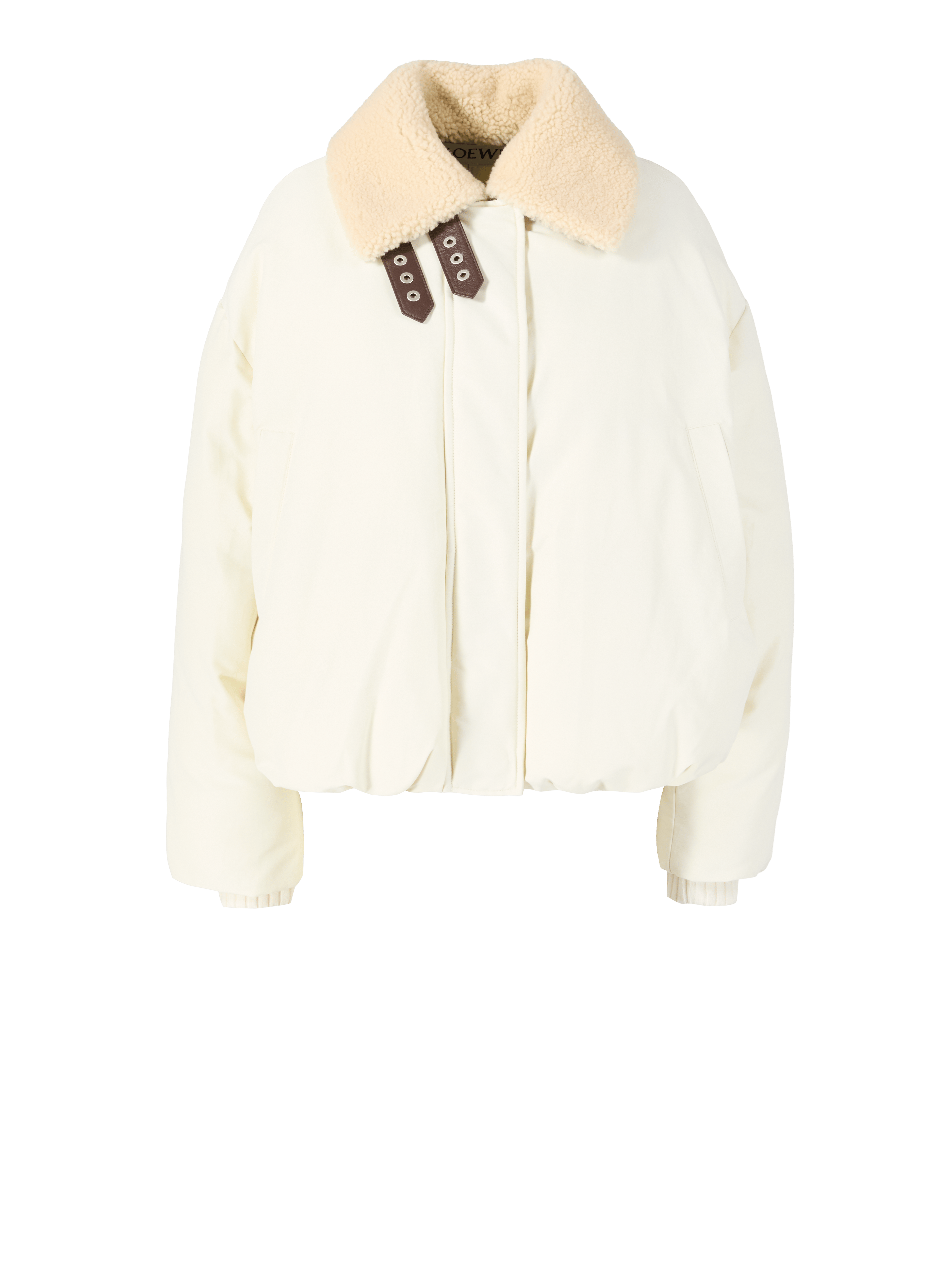 Pufferjacke mit Lammfell-Kragen Crème