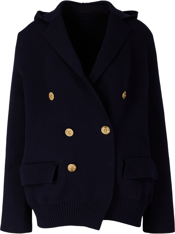 Oversized Strickjacke mit Kapuze Marineblau
