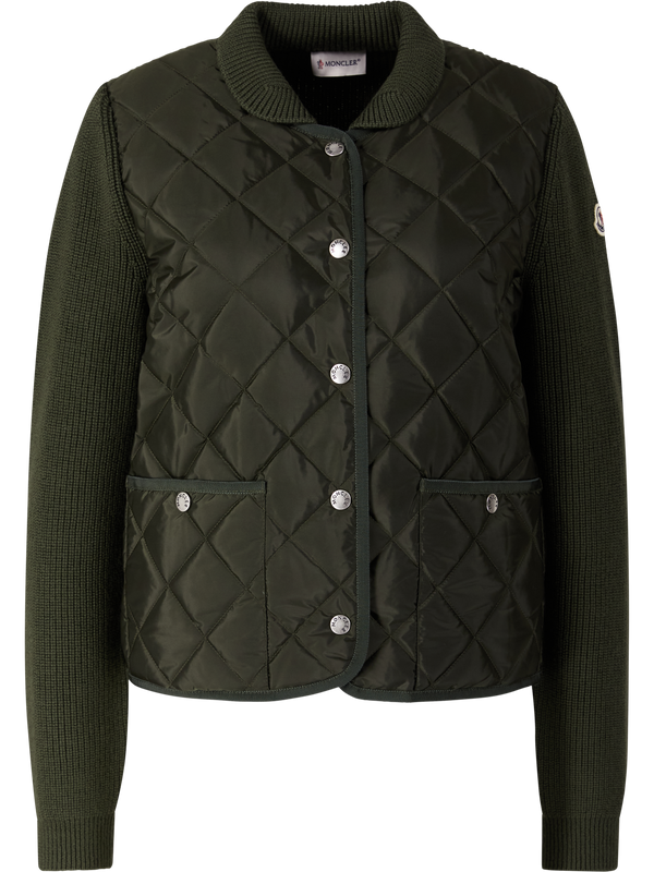 Wattierte Wollstrickjacke Olivgrün