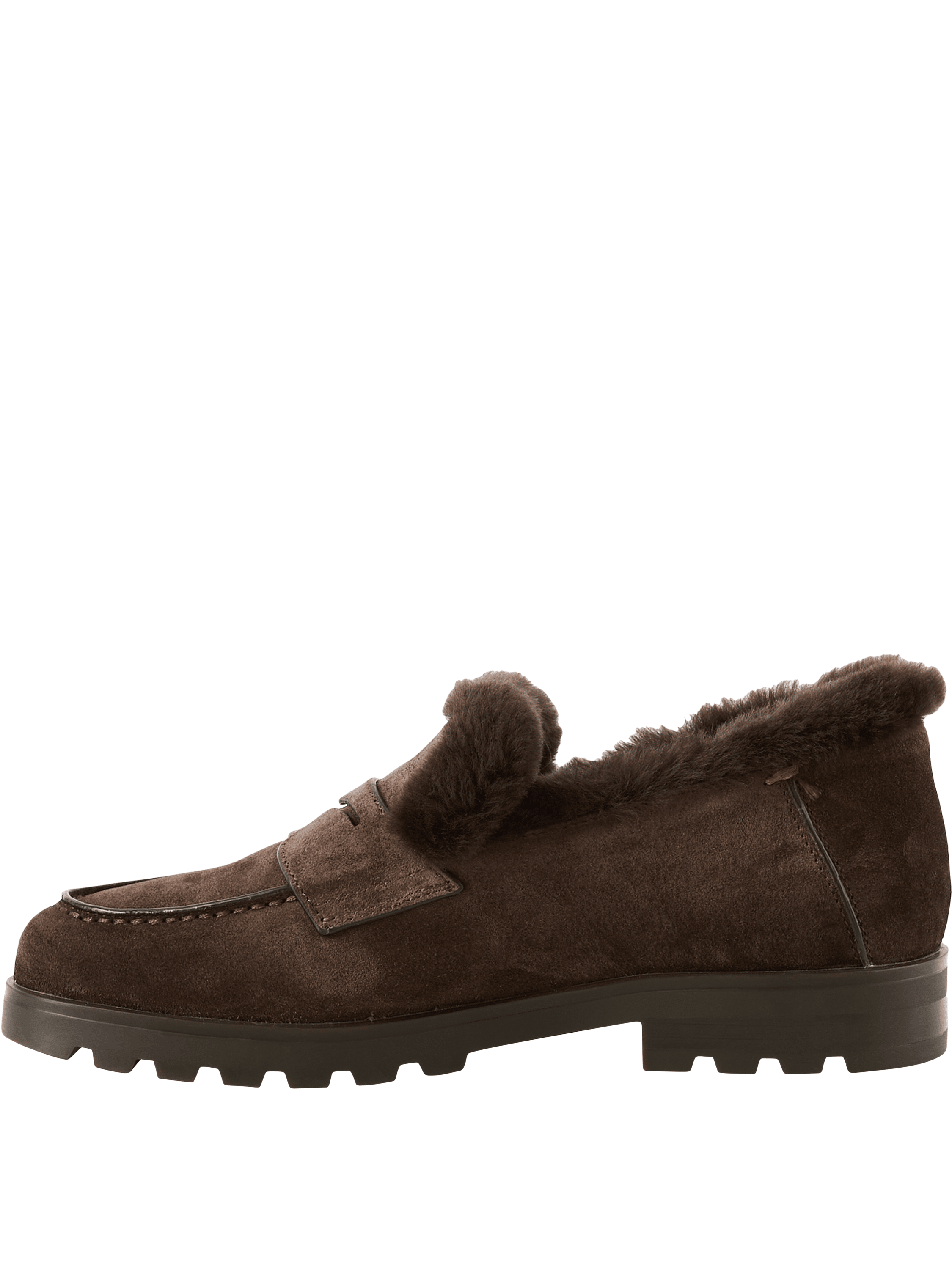 Santoni Loafer aus Veloursleder mit Shearling-Futter Dunkelbraun, Frontansicht – UNGER.DE
