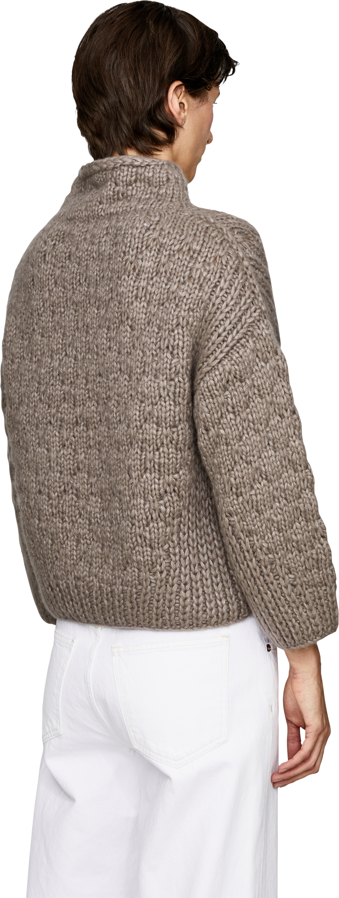 Iris von Arnim Hand-knitted 'Lunara' jumper in cashmere and silk, taupe, Back view – UNGER.DE