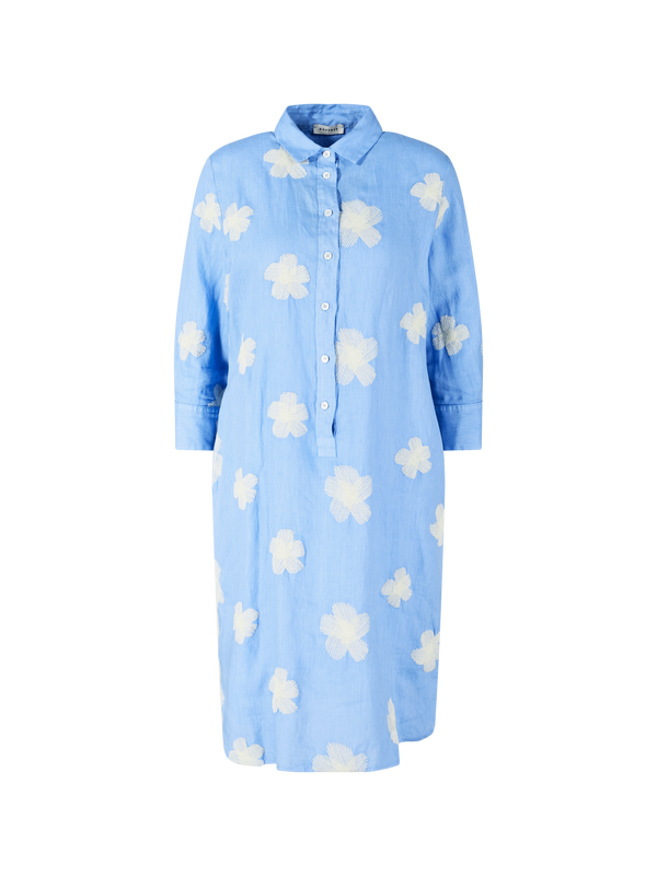 Besticktes Hemdkleid aus Leinen Hellblau