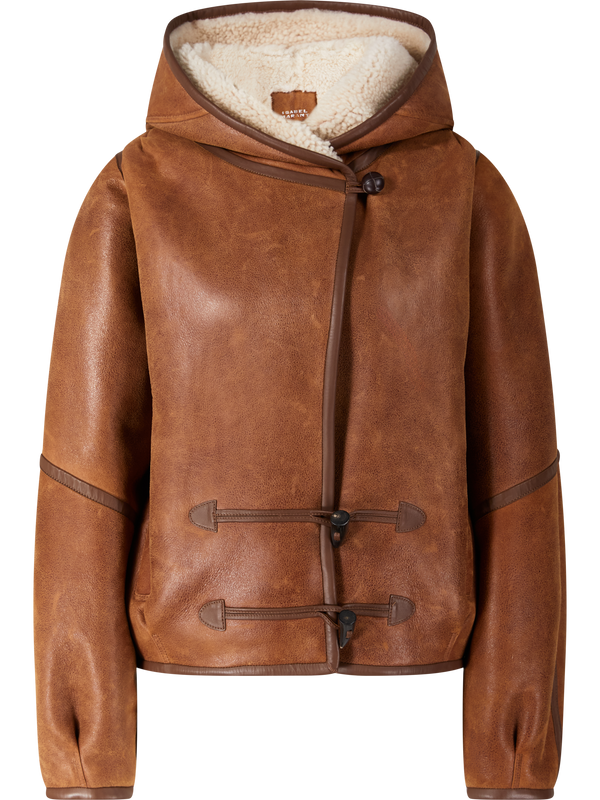 'Amiel' short coat in cognac-coloured lambskin