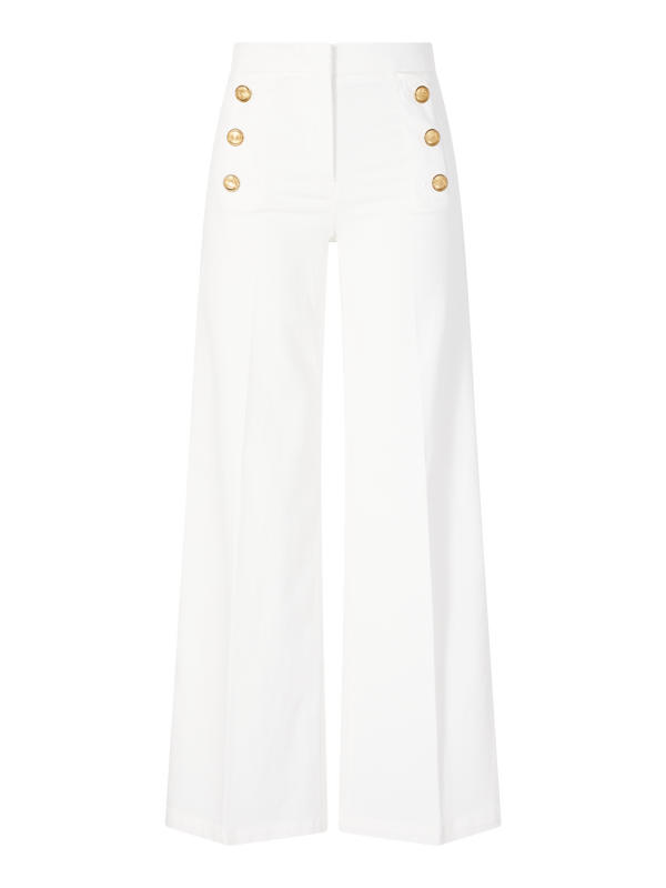 Stoffhose 'Bridget' mit dekorativen Knöpfen Weiß