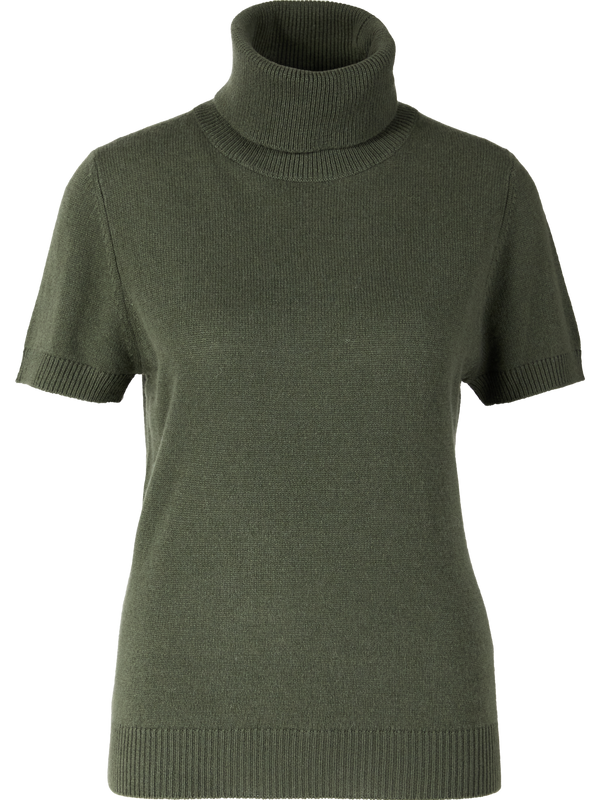 Short-sleeved cashmere roll-neck jumper green