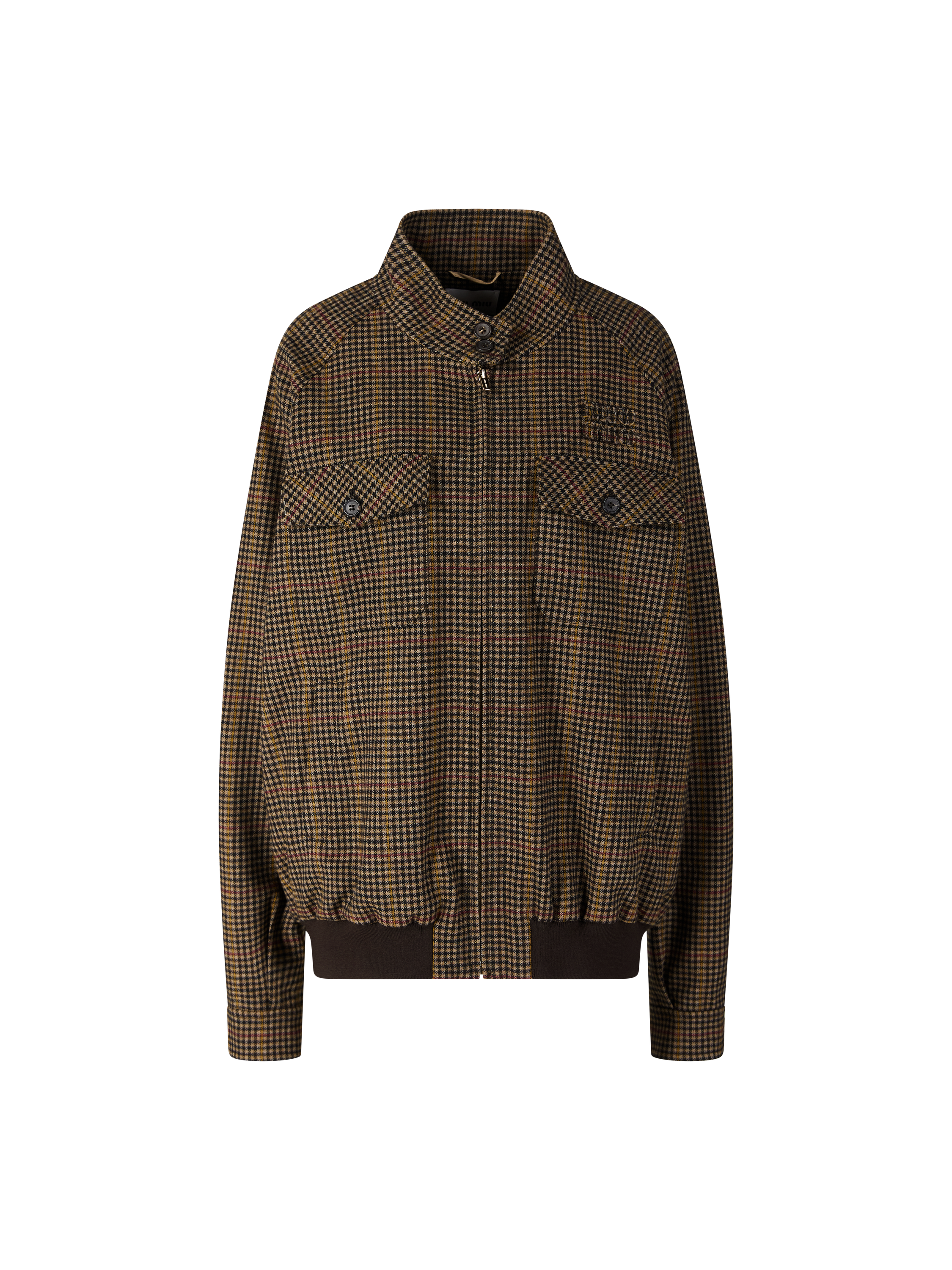 Karierte Wolljacke mit Hahnentrittmuster Braun