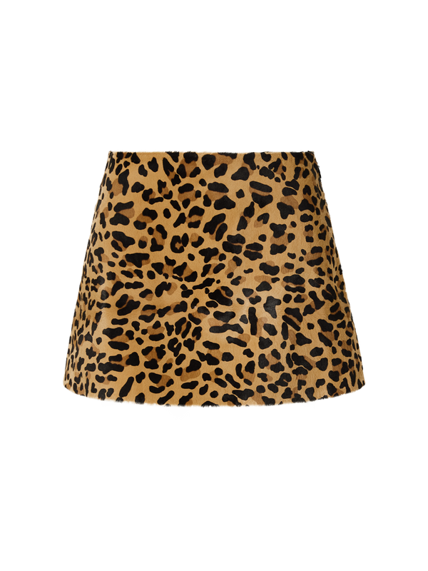 Minirock aus Kalbshaar mit Leopardenmuster Braun