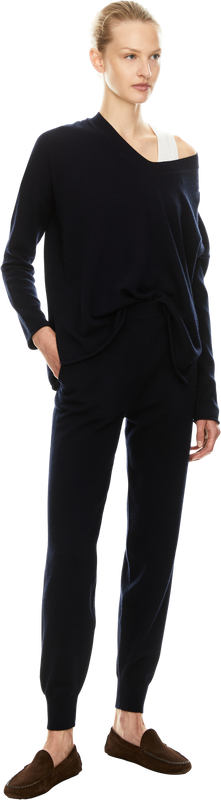 Cashmere knitted trousers navy blue