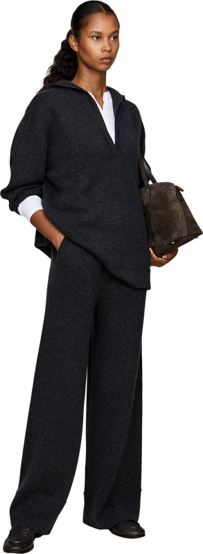 Oversized Woll-Cashmere-Kapuzenpullover Dunkelgrau