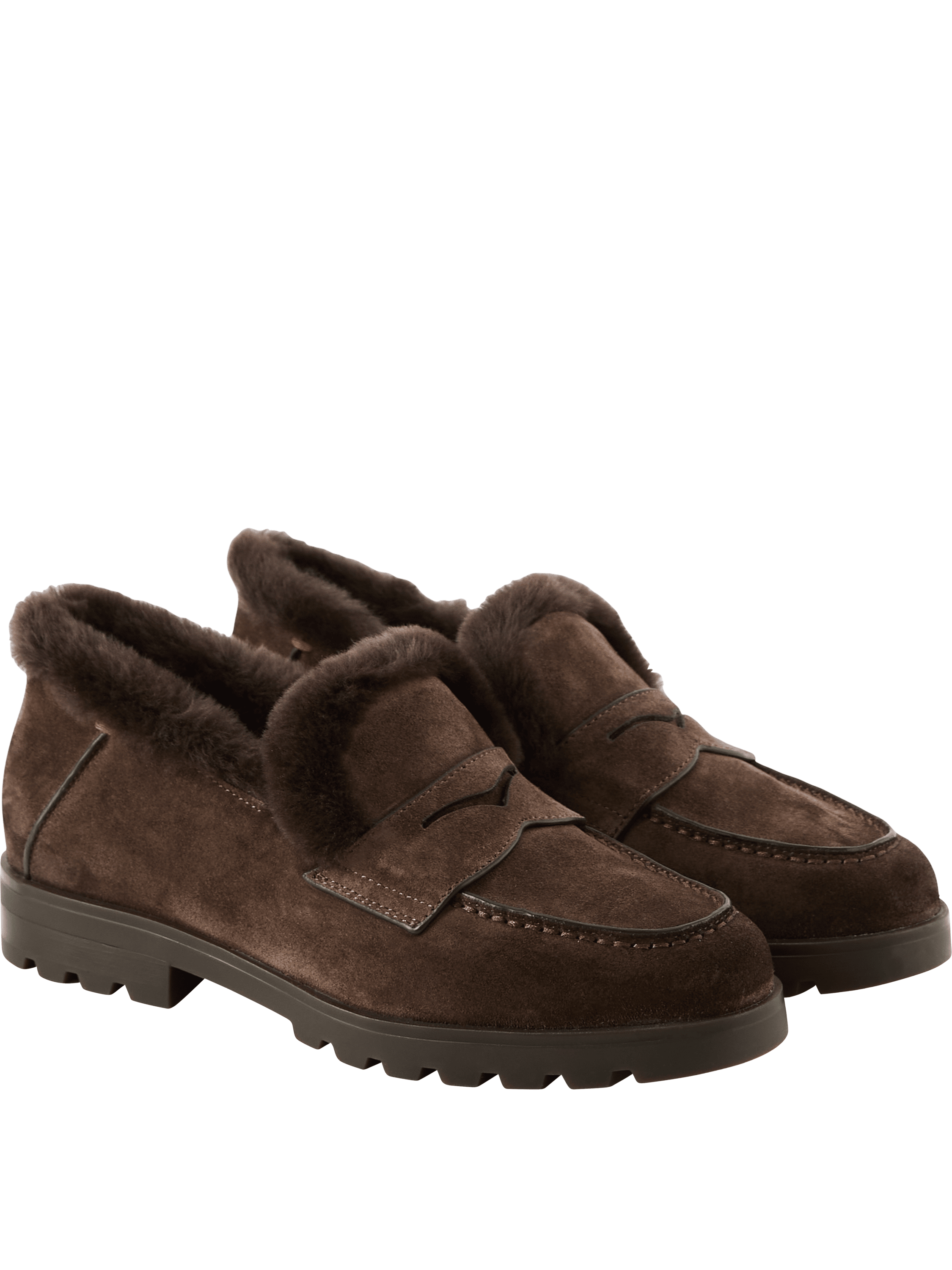 Santoni Loafer aus Veloursleder mit Shearling-Futter Dunkelbraun, Rückansicht – UNGER.DE