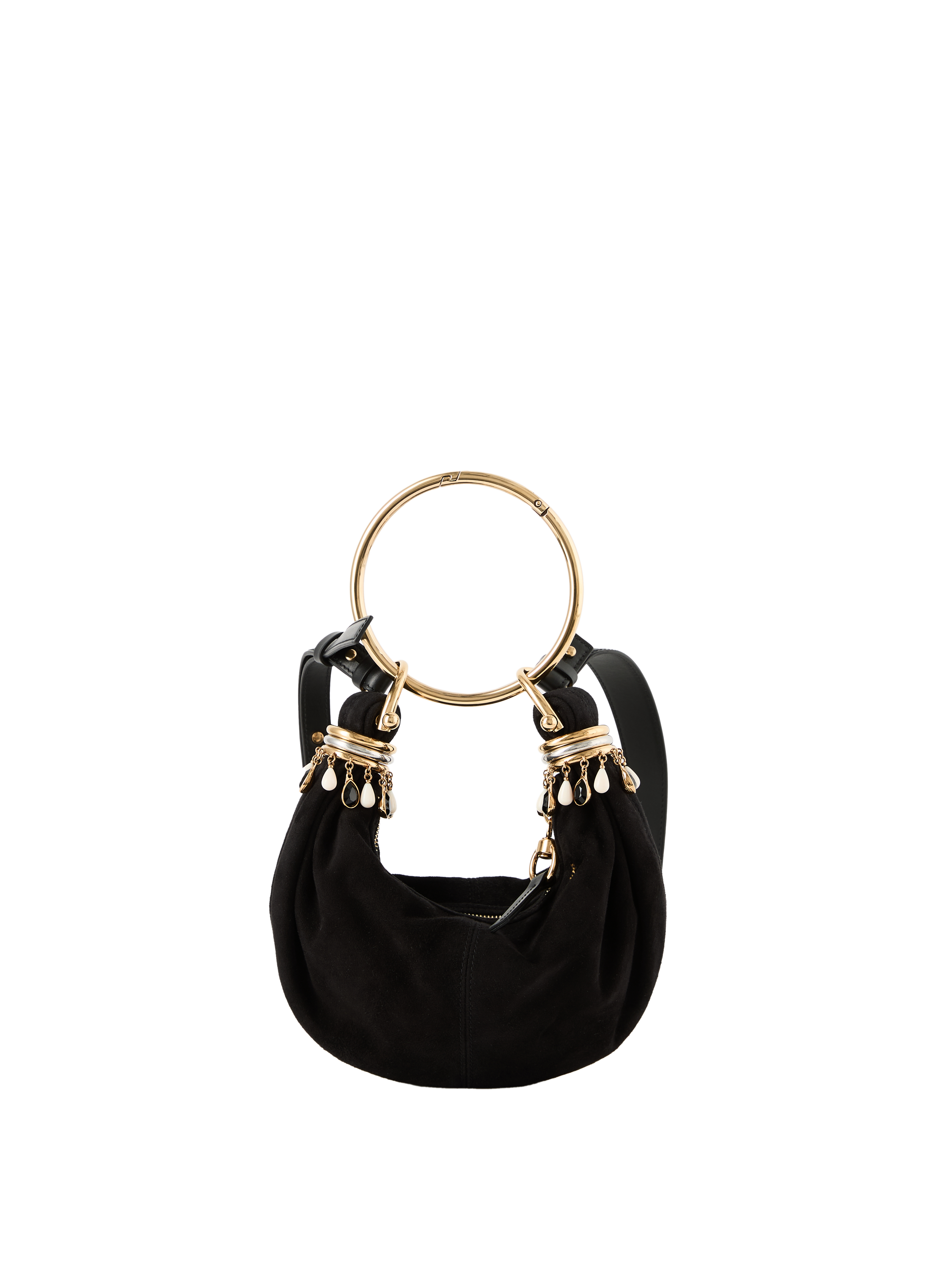 Perlenbestickte Hobo-Tasche 'Bracelet Mini' Schwarz