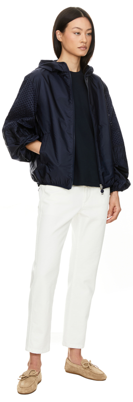 Regenjacke 'Zelkova' mit Kapuze und San Gallo-Besatz Marineblau