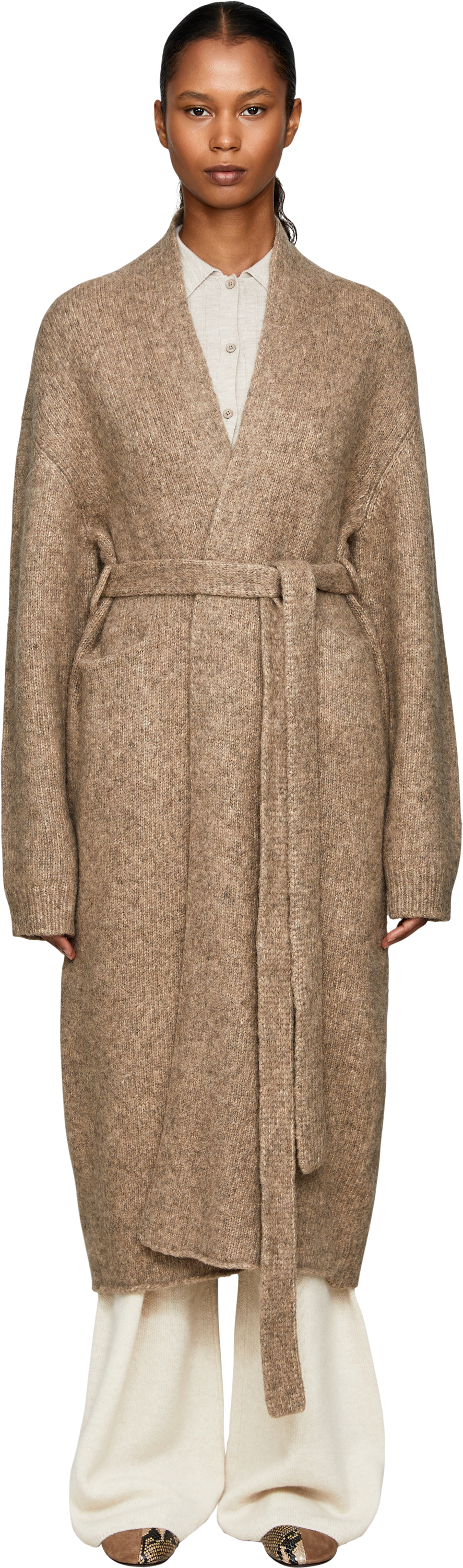 Lauren Manoogian Alpaka-Woll-Strickmantel 'Loft' Beige, Frontansicht – UNGER.DE